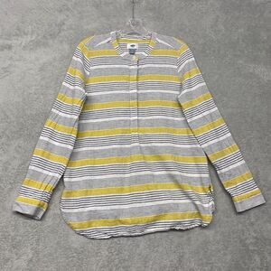 Old Navy Womens Shirt Top Medium Yellow White Linen Cotton Stripe Long Sleeve